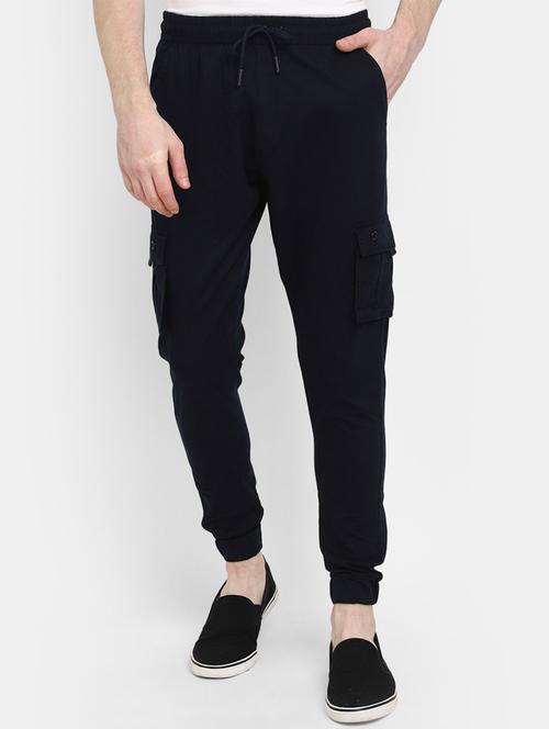 navy blue solid full length track pant - 19604315 - Very Small Image - 1