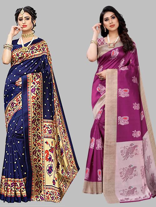 pack of 2 printed saree with blouse - 19604494 - Very Small Image - 1
