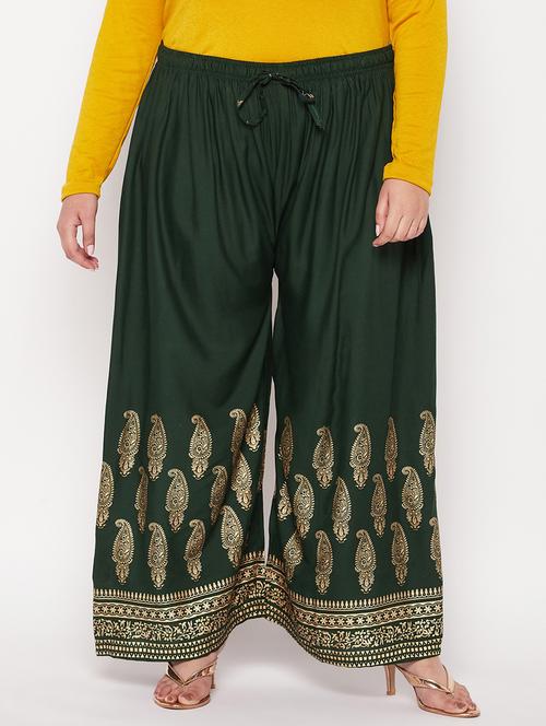 green printed straight palazzo - 19606455 - Very Small Image - 1