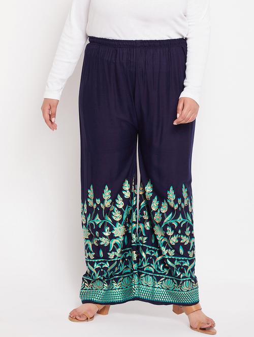 navy blue printed straight palazzo - 19606483 - Very Small Image - 1