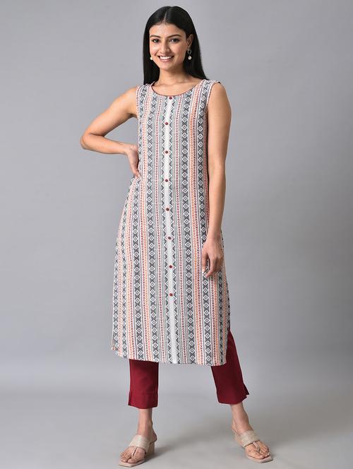 multi colored sleeveless printed straight kurta - 19609017 - Very Small Image - 1