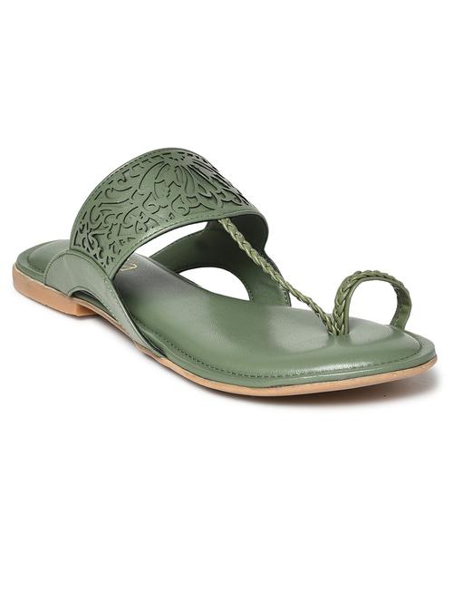 green pu slip on sandals - 19609727 - Very Small Image - 1