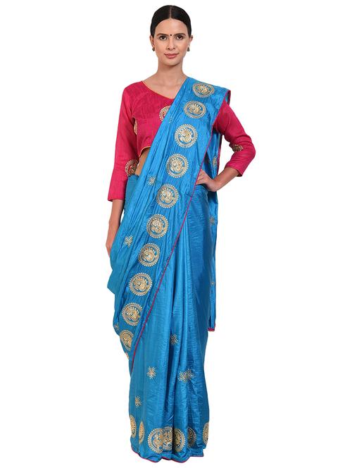 ethnic motif embroidered saree with blouse - 19613781 - Very Small Image - 1