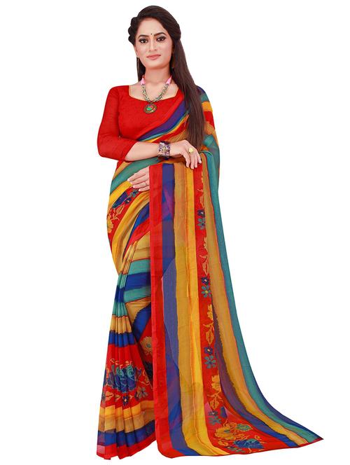 women's floral multi colored saree with blouse - 19613888 - Very Small Image - 1
