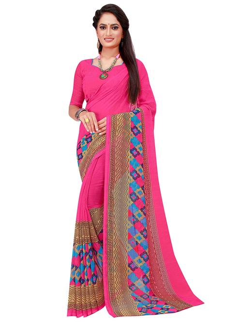women's printed pink colored saree with blouse - 19614232 - Very Small Image - 1
