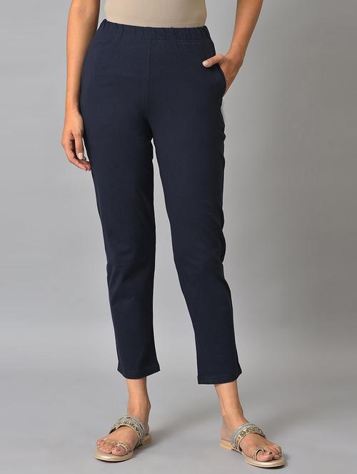 women solids calf length trousers - 19614416 - Very Small Image - 1