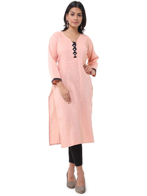 pink solid straight kurta - 19615189 - Very Small Image - 1