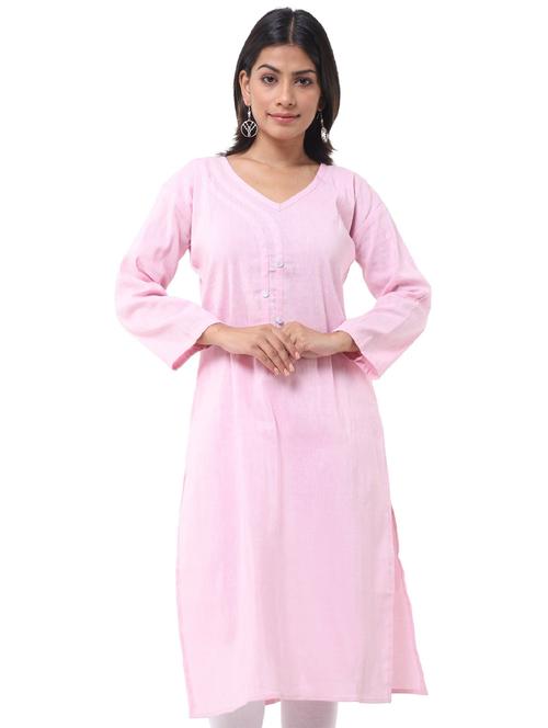 women pink solid long sleeve straight kurta - 19615196 - Very Small Image - 1