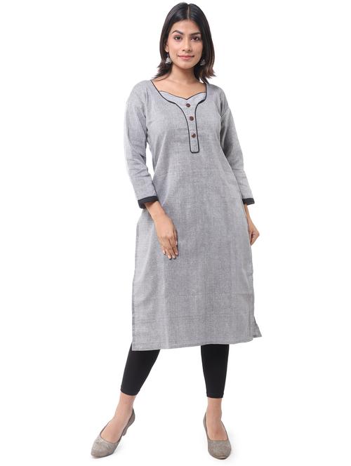 grey cotton blend straight kurta - 19615197 - Very Small Image - 1