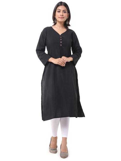 black v neck solid straight kurta - 19615200 - Very Small Image - 1