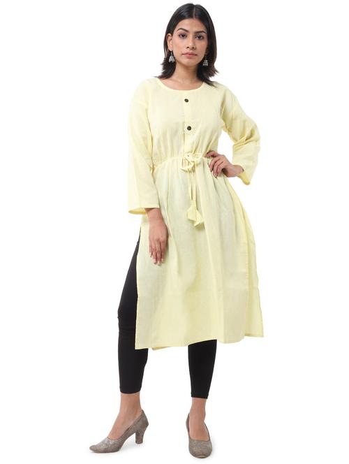 yellow cotton blend solid kurta - 19615206 - Very Small Image - 1