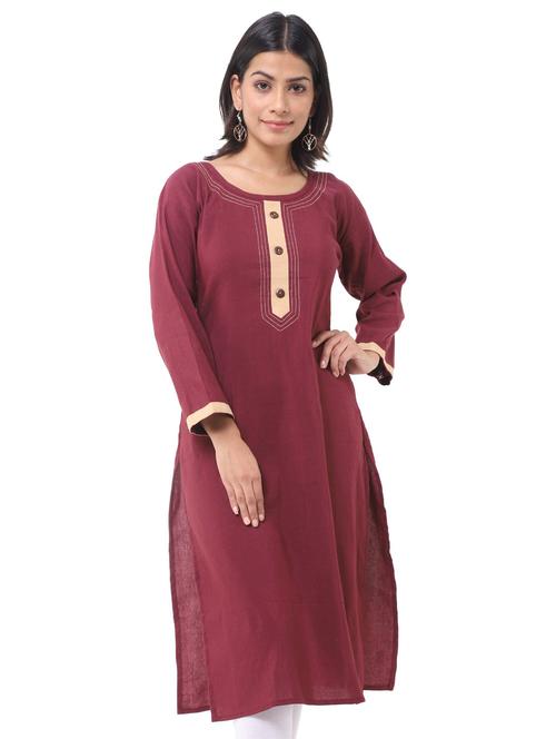 maroon cotton blend aline kurta - 19615213 - Very Small Image - 1