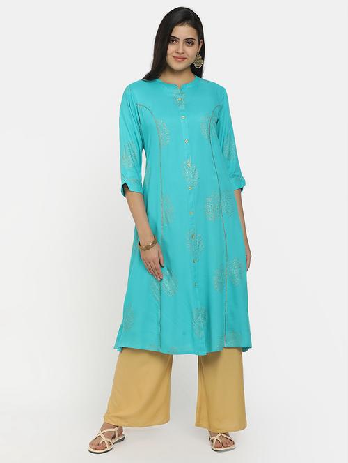 turquoise blue a-line kurta - 19615462 - Very Small Image - 1