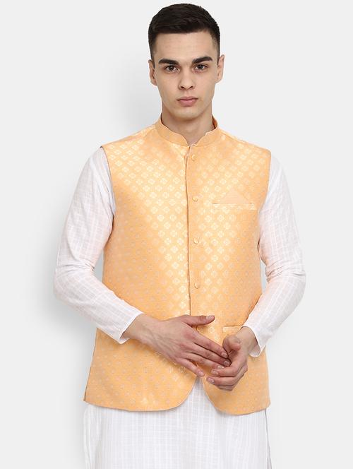 orange self design nehru jacket - 19616264 - Very Small Image - 1