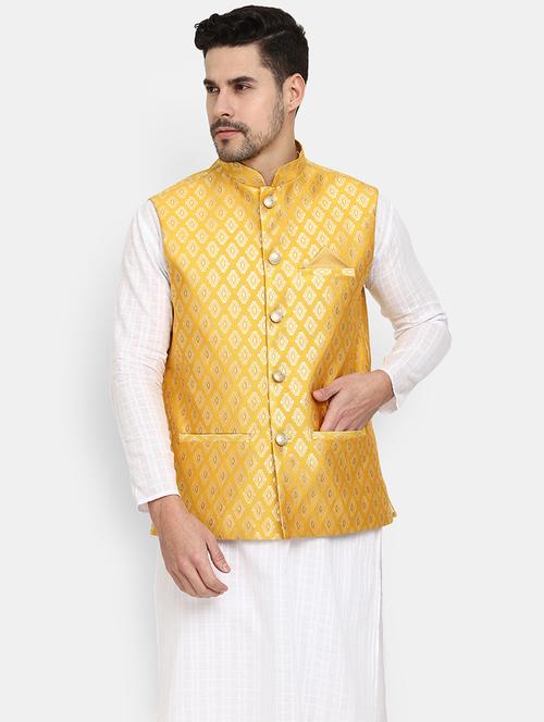 yellow self design nehru jacket - 19616267 - Very Small Image - 1