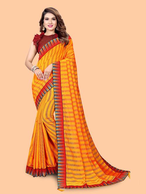 striped bordered saree with blouse - 19616381 - Very Small Image - 1