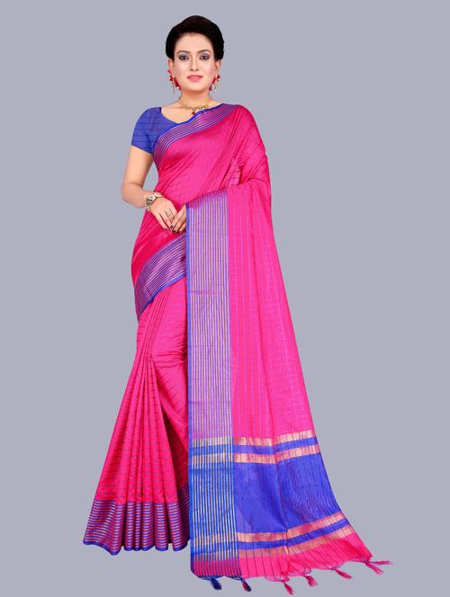 checked bordered saree with blouse - 19616450 - Very Small Image - 1