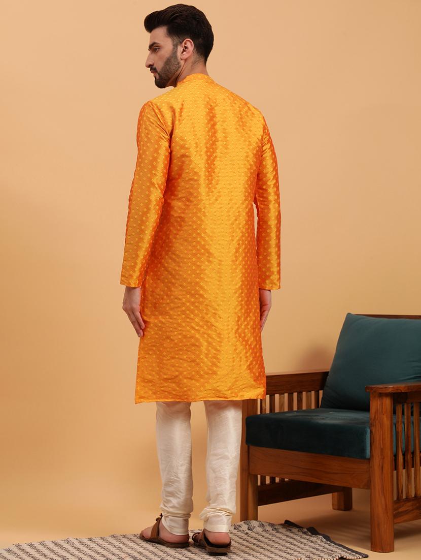 men self design kurta churidar ethnic wear set - 19616507 - Standard Image - 3