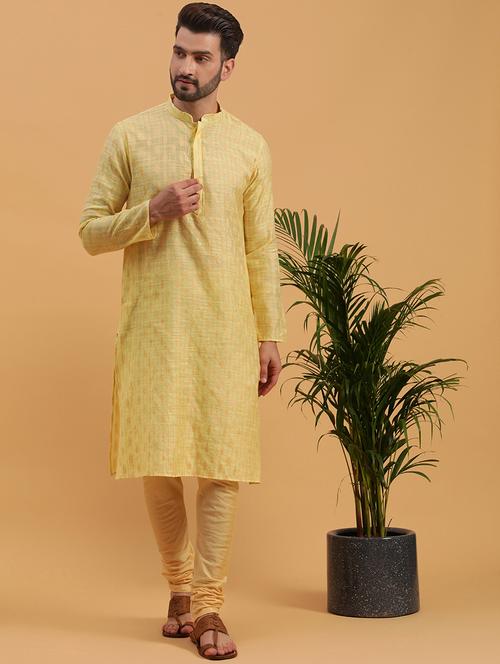 yellow self design kurta pyjama ethnic wear set  - 19616522 - Very Small Image - 1