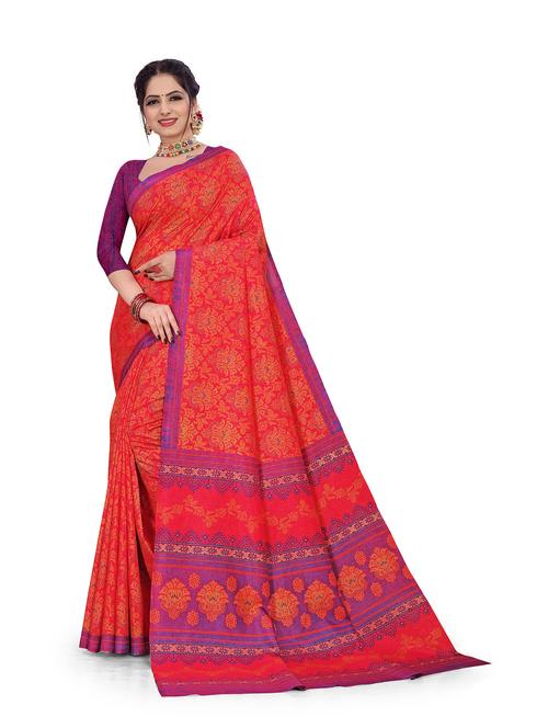 red coloured self design printed saree woth blouse with blouse - 19617015 - Very Small Image - 1