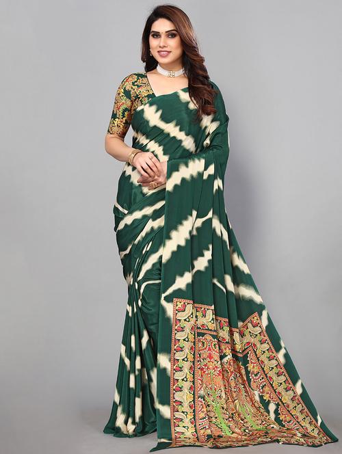 dark green printed saree with blouse - 19617663 - Very Small Image - 1