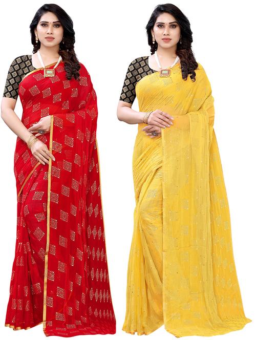 pack of 2 printed saree with blouse - 19617807 - Very Small Image - 1