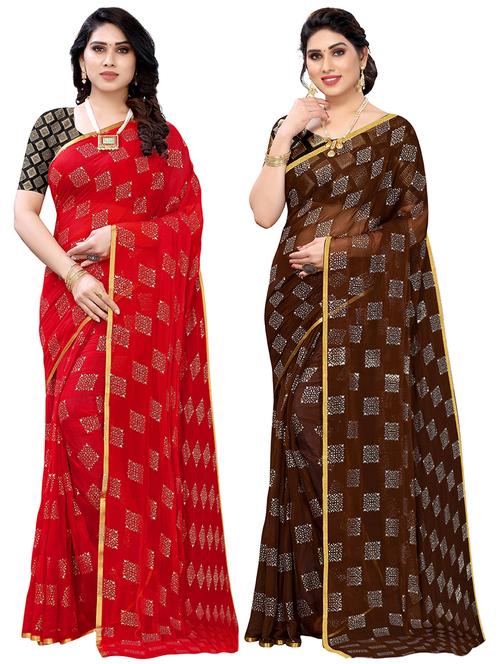 pack of 2 printed woven saree with blouse - 19617822 - Very Small Image - 1
