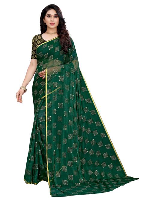 dark green printed woven saree with blouse - 19617876 - Very Small Image - 1