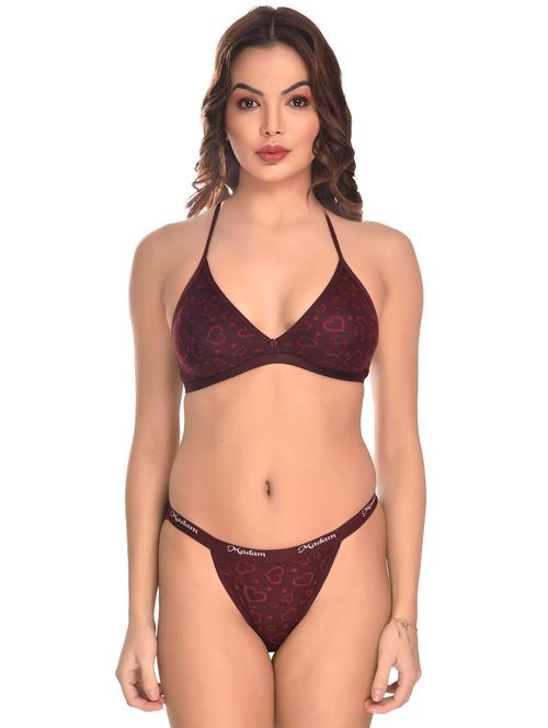 maroon cotton bra and panty set - 19618271 - Very Small Image - 1