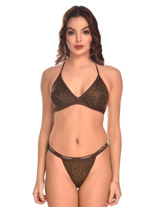 brown cotton bra and panty set - 19618272 - Very Small Image - 1