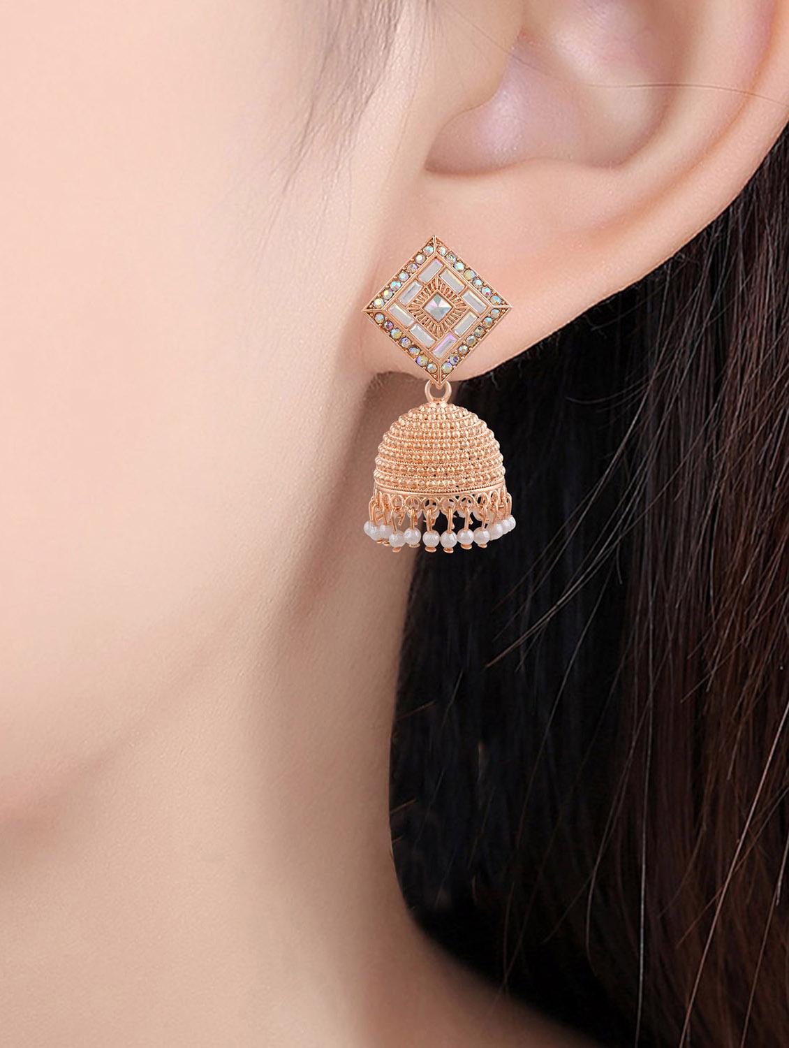 gold brass jhumka earring - 19618284 - Zoom Image - 4