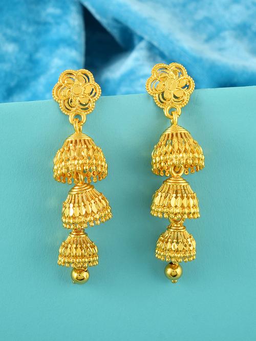 yellow brass jhumka earring - 19618288 - Very Small Image - 1