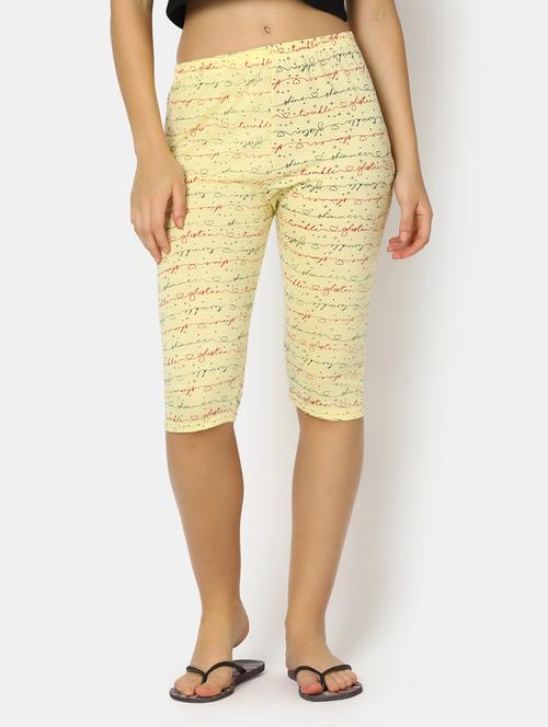 yellow cotton  printed capri legging - 19619707 - Very Small Image - 1