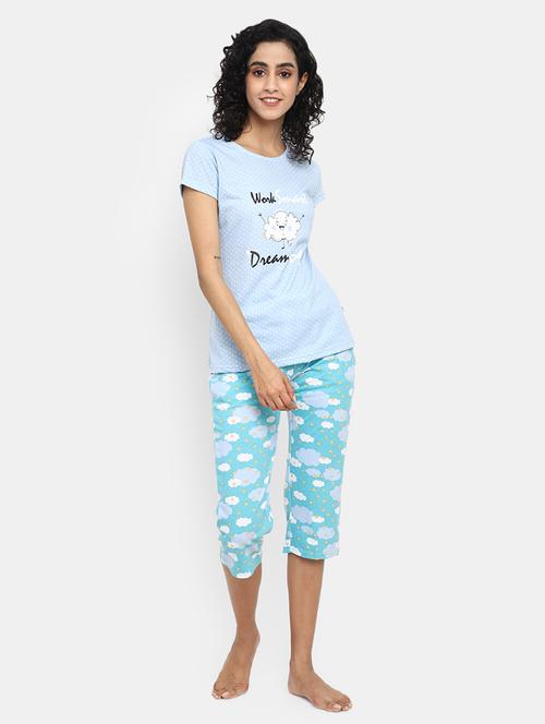 blue cotton printed capri set  - 19620263 - Very Small Image - 1