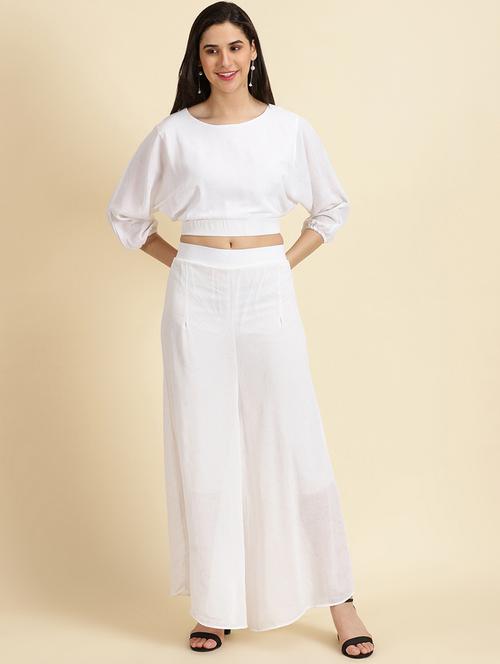round neck solid top and palazzos set co-ord - 19620564 - Very Small Image - 1