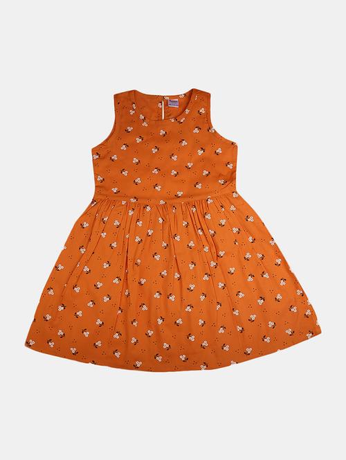 orange cotton printed sleeveless back tie up frock - 19620604 - Very Small Image - 1