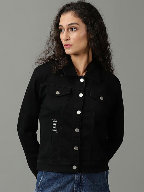 spread collar solid denim jacket - 19621818 - Very Small Image - 1