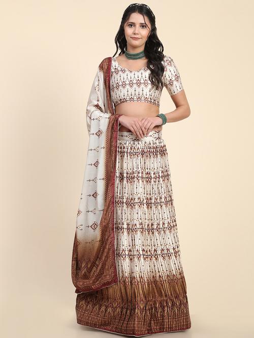 printed flared semi stitched lehenga - 19622047 - Very Small Image - 1