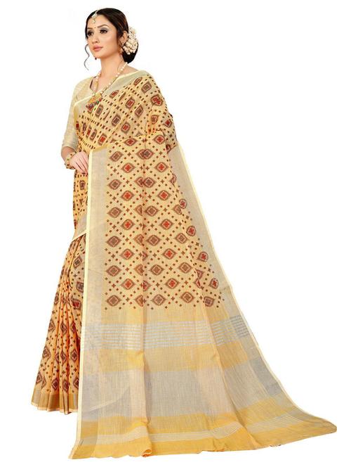 yellow self design woven saree with blouse - 19622101 - Very Small Image - 1