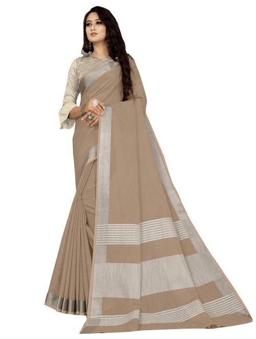 brown woven self designed saree with blouse - 19622198 - Very Small Image - 1