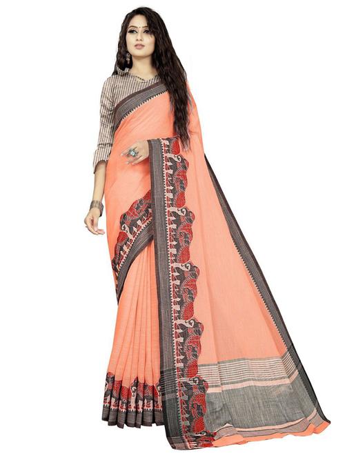 peach woven self designed saree - 19622256 - Very Small Image - 1