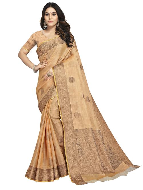 brown woven ethnic motif saree with blouse - 19622309 - Very Small Image - 1