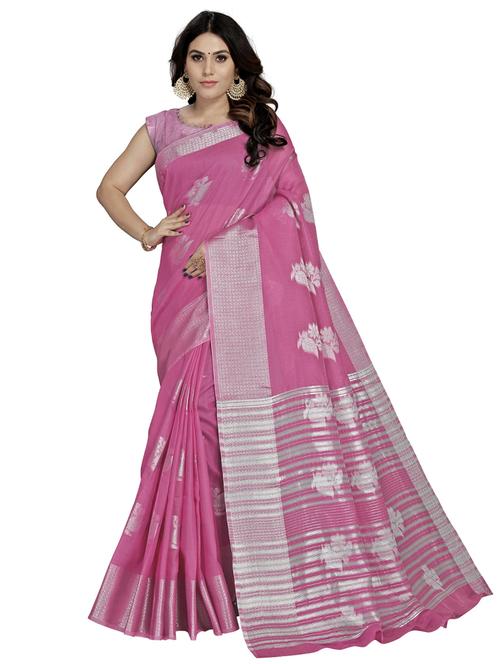 pink woven block print saree - 19622440 - Very Small Image - 1