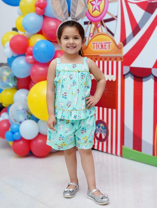 girls printed top & shorts twin set - 19624797 - Very Small Image - 1