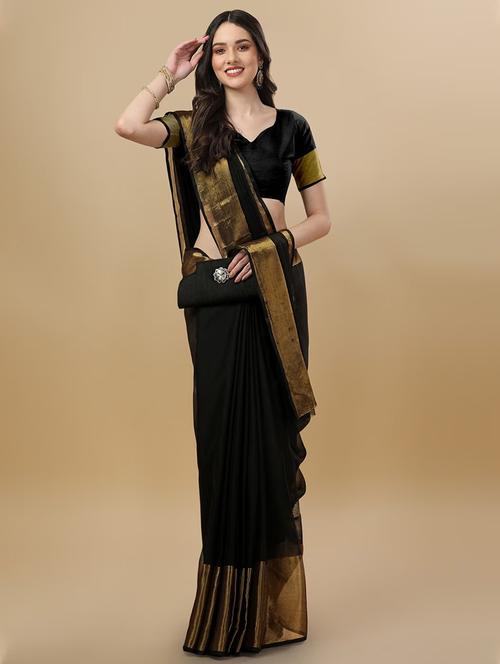 women's solid black colored saree with blouse - 19626246 - Very Small Image - 1