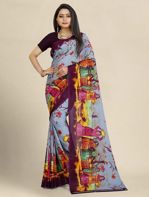 women's floral grey colored saree - 19626863 - Very Small Image - 1