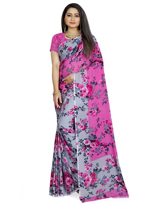women's printed pink colored saree with blouse - 19627756 - Very Small Image - 1