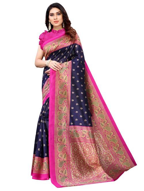 women's self design navy blue colored saree with blouse - 19628225 - Very Small Image - 1