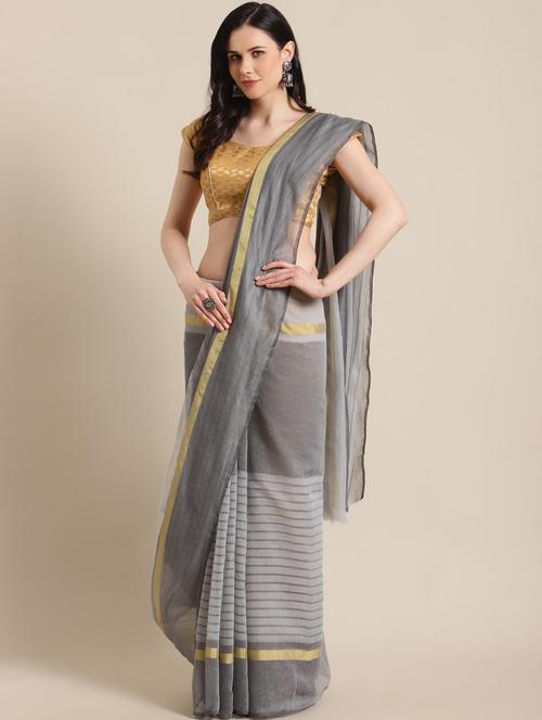 women's self design grey colored saree with blouse - 19628287 - Very Small Image - 1