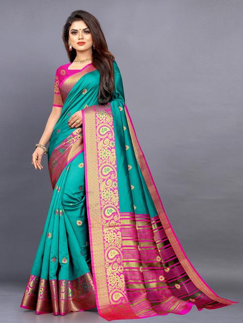 women's self design aqua blue colored saree with blouse - 19628531 - Very Small Image - 1